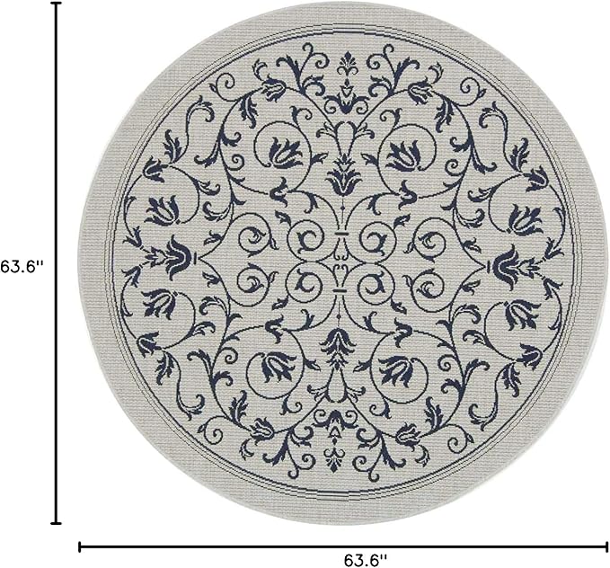 SAFAVIEH Washable Rug Outdoor Courtyard Collection - 5'3" Round, Sand & Black, Non-Shedding & Easy Cleaning, Ideal for Patio, Backyard, Mudroom (CY2098-3901)