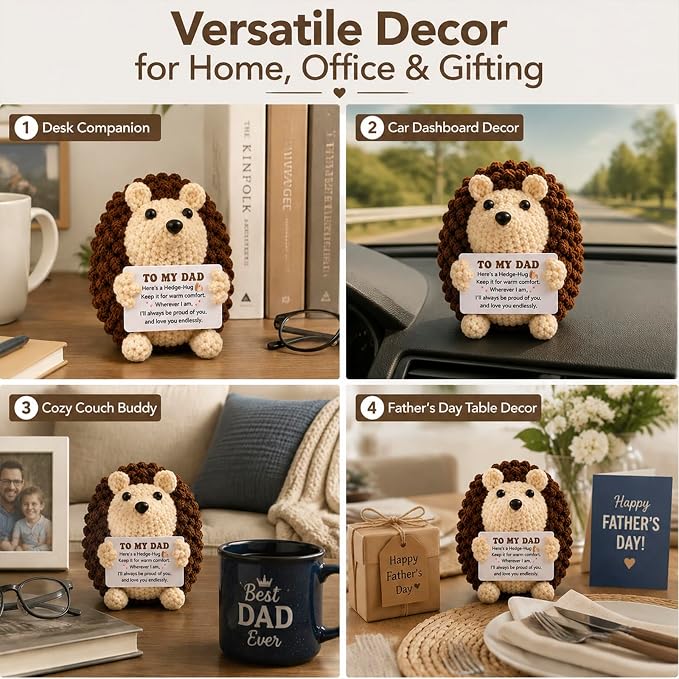 Birthday Gift for Dad Handmade Crochet Hedgehog Gifts | Father Day Dad Gifts from Daughter Son Birthday Cute Small Gifts for Dads,Thanksgiving, Christmas Decoration Gift for Men
