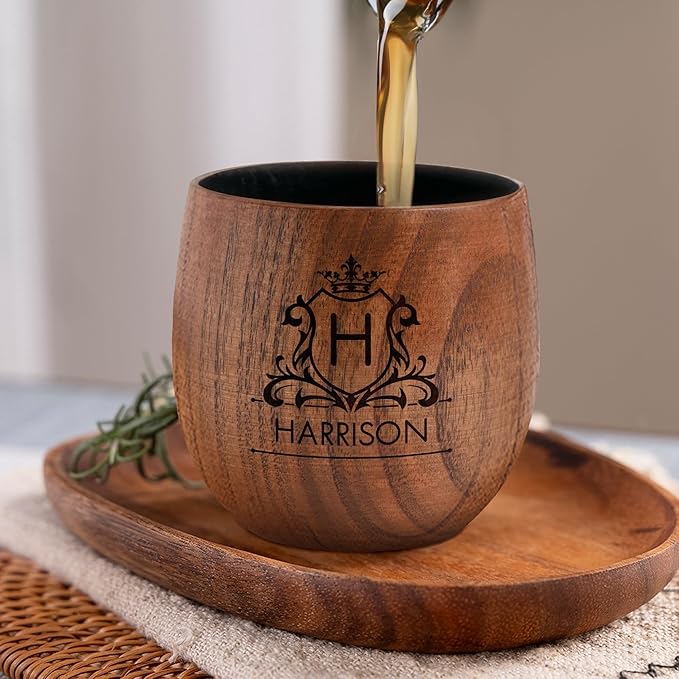 Personalized Whiskey Glasses Custom Wooden Whiskey Glass Groomsmen Gifts Bourbon Drinking Glasses Gifts with Any Text for Birthday Christmas Fathers Day Wedding (Design 5)