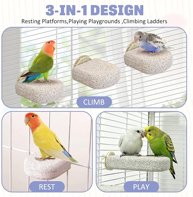 BNOSDM 6PCS Bird Beak Grinding Stone Perch Cage Accessories Parakeets Stand | 2.8*2.6in Natural Volcanic Lava Stone,calcium mineral blocks for birds, bird platform for cage ,Small Bird Toys for Conures