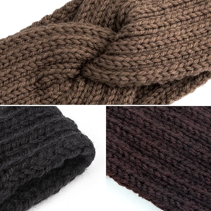 DRESHOW Winter Knit Chunky Headbands for Women Crochet Turban Knitted Ear Warmer Fashion Head Wrap 6 Pack