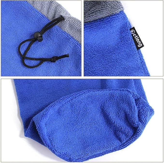 Ferret Bath Towel Bag Fast Drying Absorbent Bathrobe Adjustable Drawstring Bath Robe Small Animal Grooming Accessories for Rabbit Guinea Pig Hamster Cat (Blue+Grey)