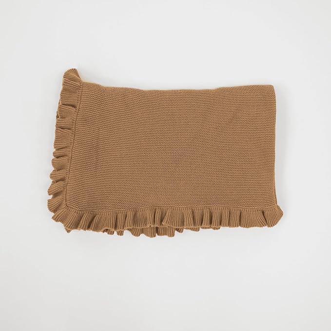 Ruffle Knit Blanket for Baby - 100% Luxury Soft Cotton Knit Warm Cozy Cuddle Stroller Crib Blanket for Newborns, Infants, & Toddlers (Mocha)