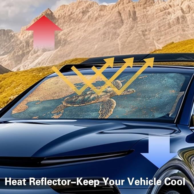 Map Turtle Windshield Sun Shade for Heat Protection Fashion Front Windshield Sun Visor Protector All Seasons Keep Your Vehicle Cool