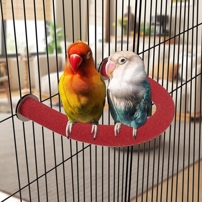 Rypet U-Shaped Parrot Perch, Bird Perch for Cage(Red S) | Safe Chew & Rest Perch for Large Birds, Durable Non-Toxic Cage Accessory, for Parakeets Cockatiels Conures Macaws