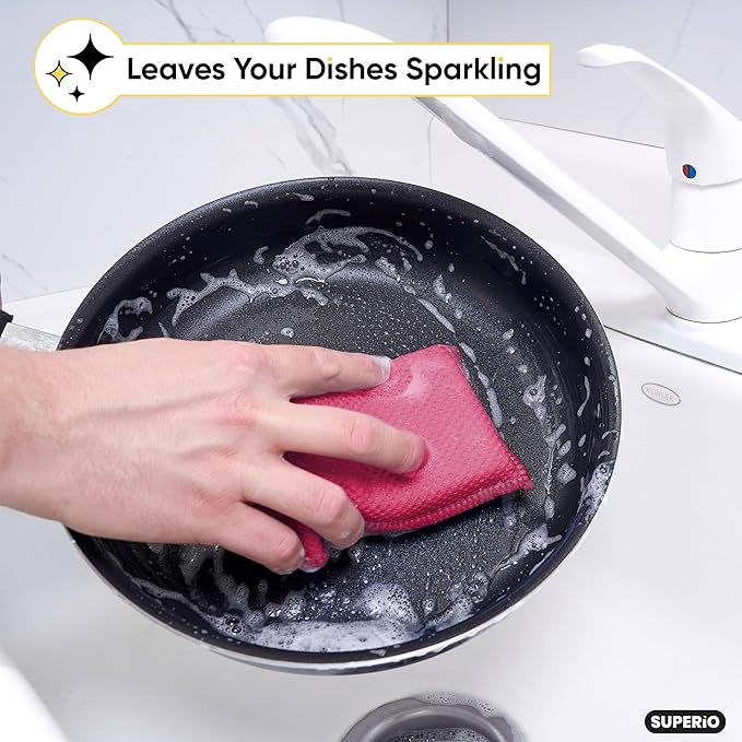Miracle Microfiber Sponges for Kitchen Kosher Non-Scratch Sponge Scrubber Heavy Duty Multi-Purpose Cleaning of Dishes, Pots, Pans, and Countertops, Machine Washable, 6-Pack, Multi Color, by Superio