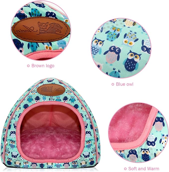 Guinea Pig Bed Hideout, Washable Hamster Cave for Small Animals | Removable Cushion for Cleaning, Warm Fleece Nest, Washable Bed, 10.23 x 10.23 x 11 in, Dwarf Rabbits Hedgehogs