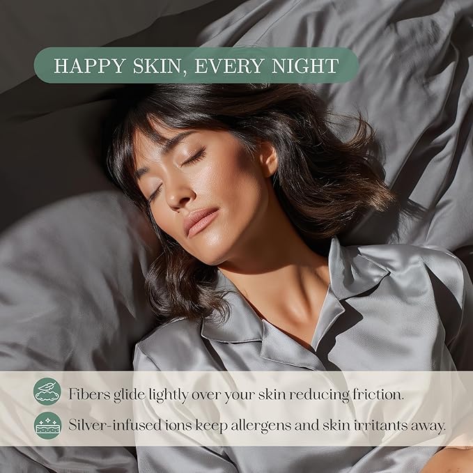 CASILVA Eucalyptus Sheets - Infused with Silver for Anti-Odor, Softer Than Silk Fibers, More Cooling Than Cotton - Perfect for Hot Sleepers & Sensitive Skin - 100% Tencel Lyocell - Twin Sheet Set