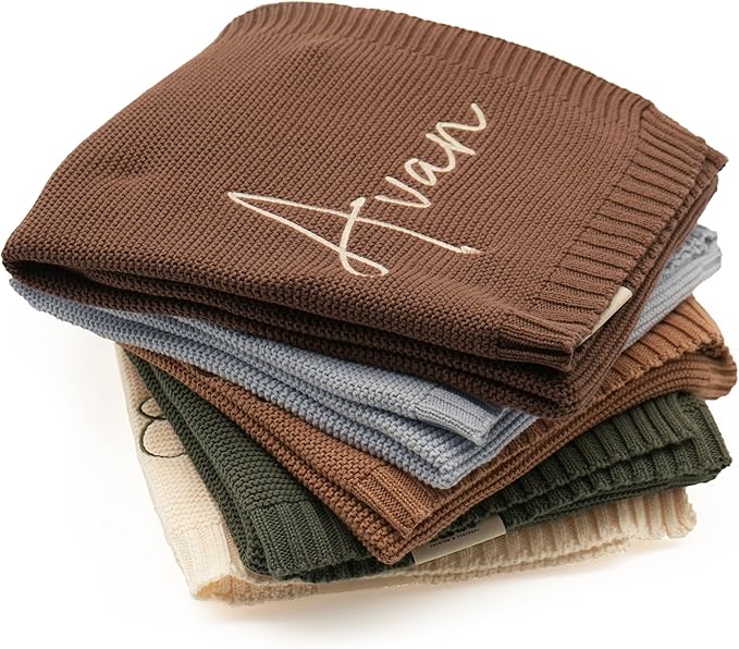 100% Organic Cotton Personalized Baby Blanket | Embroidered Custom Name, Knitted Baby Blanket for Girl and Boys Customized