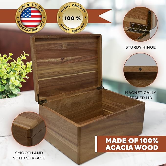 Life Tree Box Personalized - Large Keepsake Box, 5 Year Wedding Gift Anniversary for Men/Women, Acacia Wood Decorative Chest, Handmade Memory Boxes with Custom Hidden Message, 11.5 x 8.5 x 5.5 in