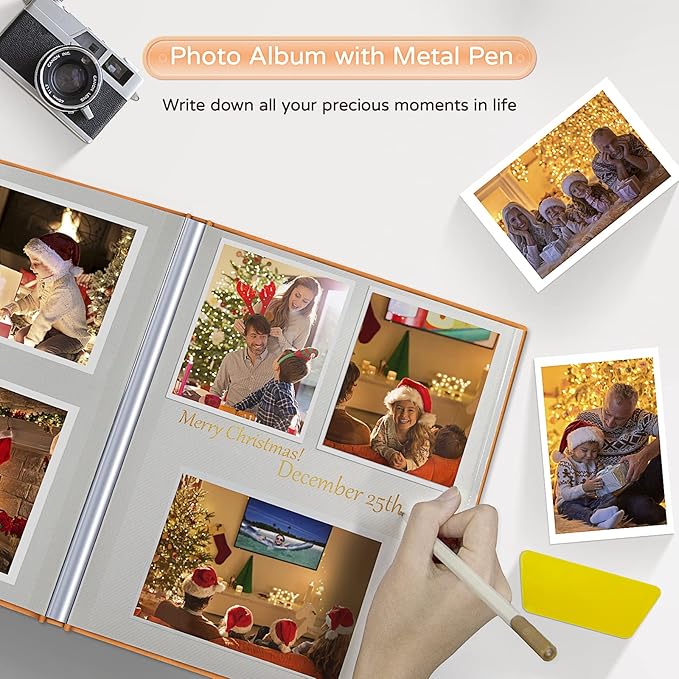 Popotop Large Photo Album Self Adhesive 4x6 5x7 8x10 Scrapbook Album DIY Picture Book,Gifts for Mom,Family Baby and Wedding,with Metal Pen and Plastic Board