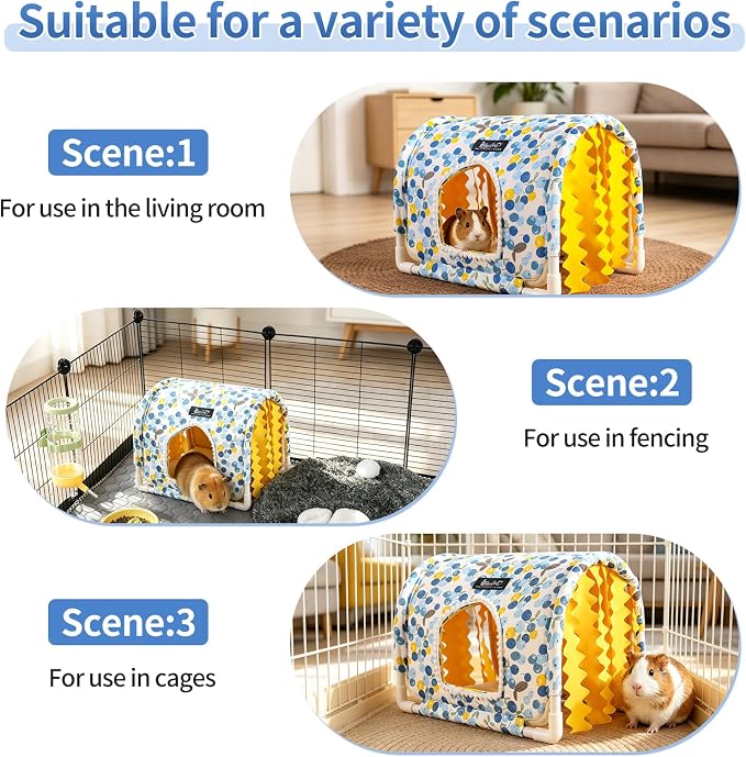 Guinea Pig Hideout No Bottom Guinea Pig Bed Easy to Clean Rabbit Hideout Bunny Beds - Small Animal Indoor Habitat for Chinchilla Ferret Hedgehog Flower-Branch Mouse (Blue Flower)