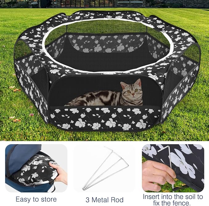 Pawaboo Small Animal Playpen with Zippered Cover, Magnolia | Portable pop-up pet tent for supervised rabbits, guinea pigs, chicks and kittens; water-resistant bottom and 3 metal rods