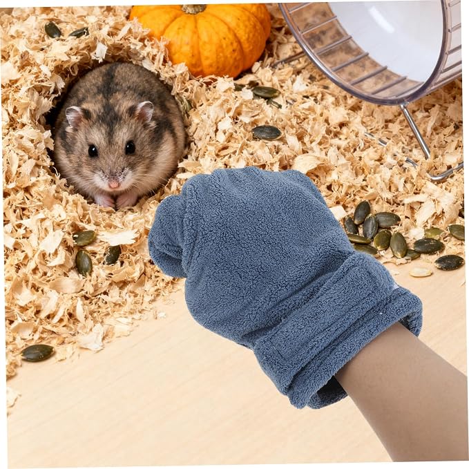 VOSAREA Calming Bite Proof Glove Navy Coral Fleece Small Animal Handling Glove for Chinchilla Ferret Hedgehog Care and Grooming Supplies