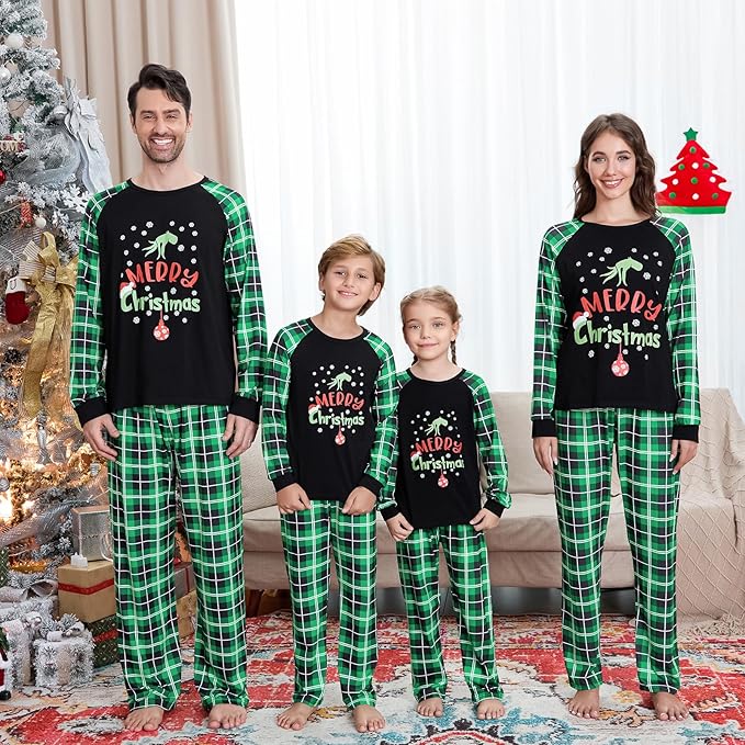 Christmas Family Pajamas Set Matching Holiday Plaid Sleepwear Set Reindeer/Tree Print Loungewear for Xmas Eve