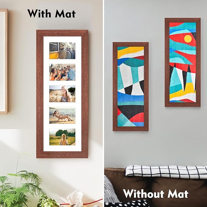 8x24 Picture Frame Display 5 opening 4X6 Picture Frame Collage,Multi Photo Frame with Mat,Plexiglass,Wall or Tabletop Decor,Walnut Wood Grain