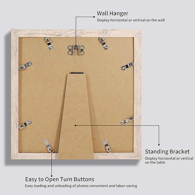 iRahmen 12x12 Picture Frame Set of 4 with Tempered Glass, Smoke Gray Frame Display 10x10 Picture with Mat or 12 x 12 Without Mat, Wood Square Photo Frames for Desktop Display and Wall Mounting