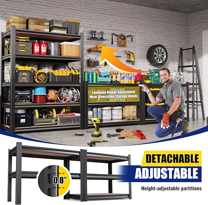 71"Hx46"Wx18"D Garage Shelving-2050 lbs 5 Tier Storage Shelves,Adjustable Heavy Duty Metal Shelving Unit and Storage Large Rack,Utility Steel Shelf for Warehouse Industrial Pantry Basement Black