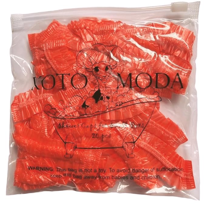 Shower Caps for Sphynx Cats & Small Pets, Red 20-Pack Poly Bag - Waterproof Bath Protection with Elastic Band, Keeps Ears Dry During Grooming