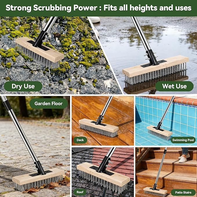 4-in-1 Weeding Tool with Hoe, Grabber, Pruning Shears & Scrub Brush,Garden Hoe & Weed Puller Tool with Long Handle,Dandelion Heavy Duty Uprooting Tool for Lawn Yard Garden