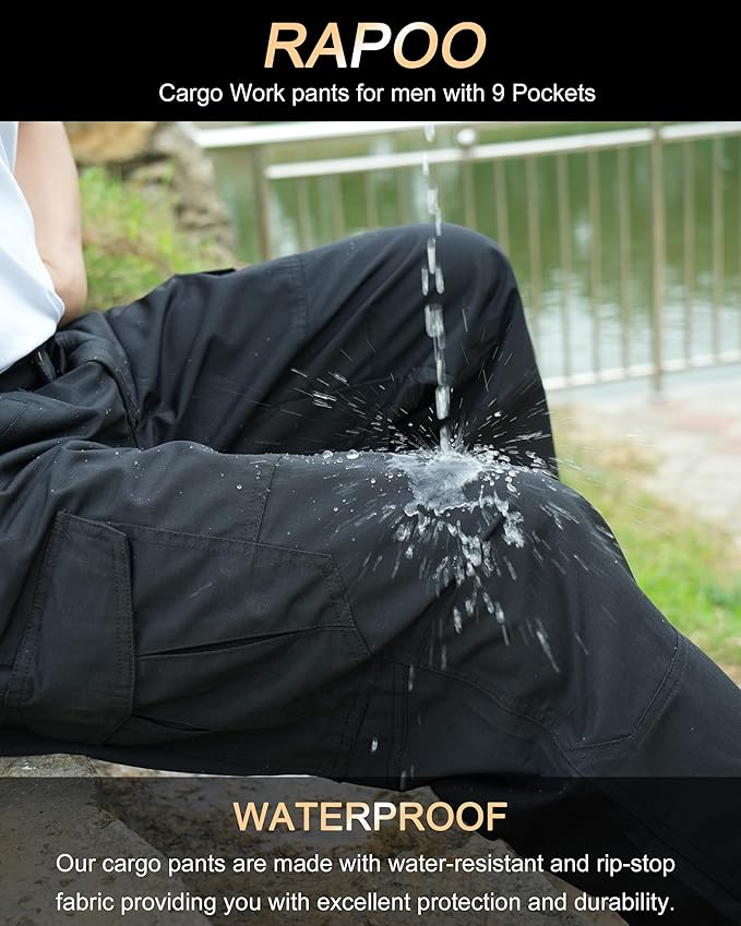 Rapoo Ripstop Water Resistant Cargo Tactical Pants for Men EDC Hiking Work Military Army Pants with 9 Pockets