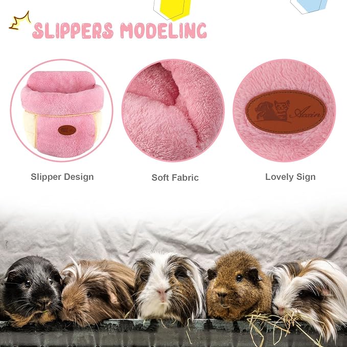 YUEPET Guinea Pig Bed, Warm Fleece Slipper Cuddle Cave, Pink | Cozy Guinea Pig House, Portable Guinea Pig Hideout, Thick Coral Fleece, Washable Cushion, Folds Flat for Storage