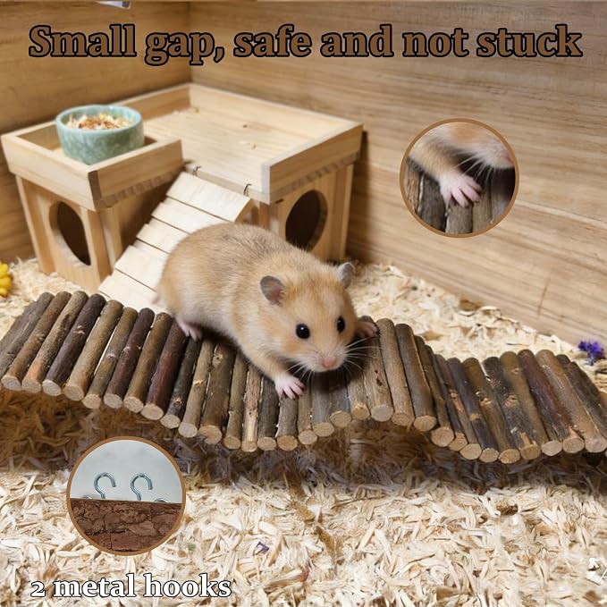 Hamiledyi Hamster Suspension Bridge 21.7 x 2.8 Inch Rat Long Bendy Bridge Wooden Climbing Ladder Cage Accessories for Syrian Hamster Gerbil Mouse Rat