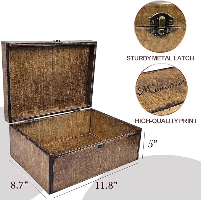 Large Wooden Memory Box for Keepsakes, Wooden Keepsake Box for Memories, Weddings, Engraved Memory Keepsake Box, Decorative Storage Box