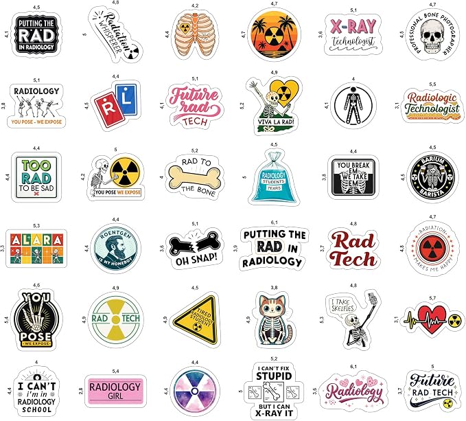 100Pcs Radiology Stickers, Rad Tech Stickers, Xray Decals for Water Bottle and Laptop - Radiology Party Supplies & Decorations - Rad Tech Gifts for Women & Men