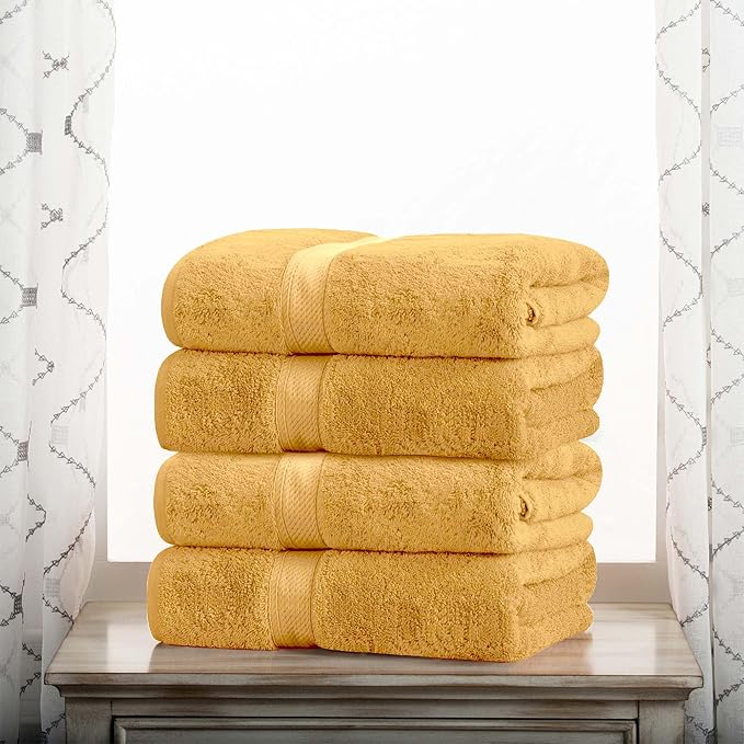 BLUENILEMILLS Madison Egyptian Cotton Bath Towels, Towel Set for Bathroom, Shower, 900 GSM, Bathroom Decor, Highly Absorbent and Ultra-Soft Towels, Bath Essentials, Towels, Set of 4, Gold