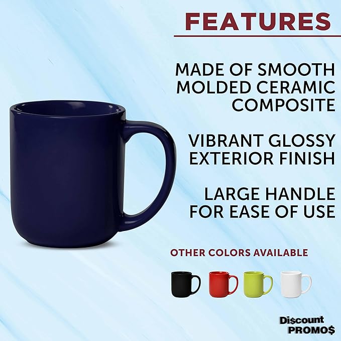 DISCOUNT PROMOS Vibrant Color Glossy Ceramic Mugs 16 oz. Set of 10, Bulk Pack - Perfect for Tea, Espresso, Cappuccino, Hot Cocoa - Cobalt Blue