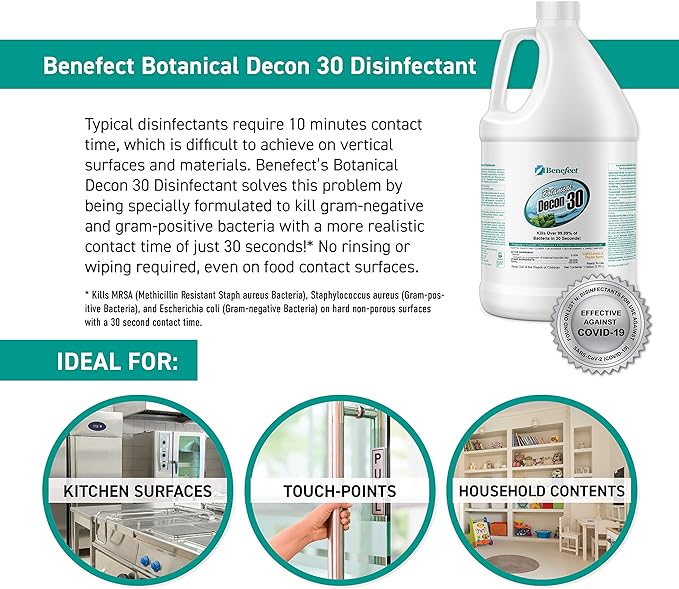 Benefect Botanical Decon 30 Disinfectant Cleaner - All Natural Formula for Effective Cleaning Power - Ideal for Restoration Jobs & Water Damage - 20476 - 1 Gallon