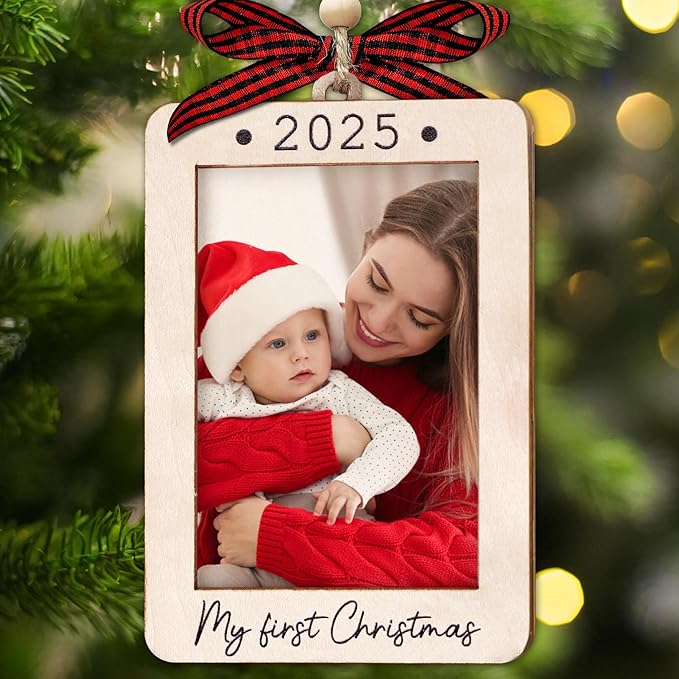 Babys First Christmas Ornament 2025 Girl And Boy - Wooden Portrait Picture Frame Ornaments For Tree - My First Christmas Ornament - New Mom Gift - Baby's First Christmas Gifts 2025