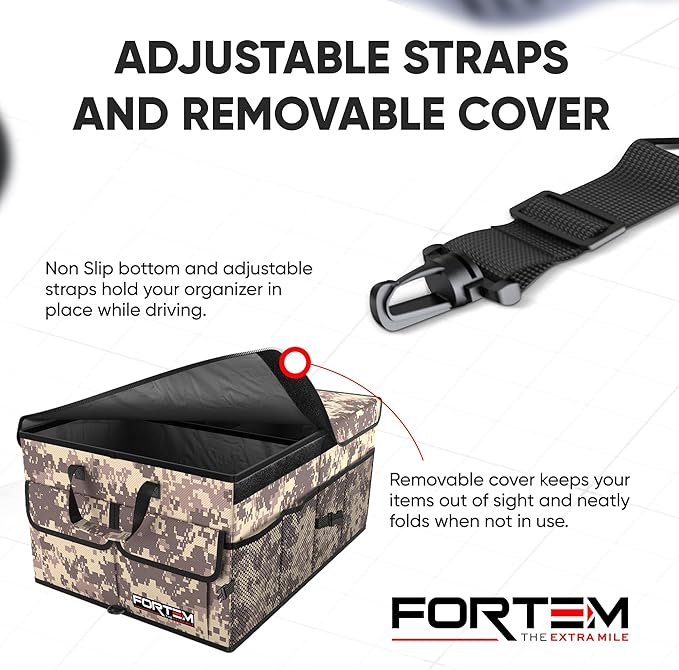FORTEM Trunk Organizer For SUV Car Trunk Organizer, Foldable Storage, Car Accessories for Women Men, Collapsible Bag, Perfect Christmas Gifts, 600D Oxford, Non Slip Bottom, Straps, Soft Cover (50L)