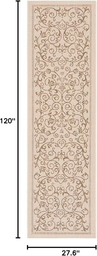 SAFAVIEH Washable Rug Outdoor Courtyard Collection - 2'3" x 10' Runner, Natural & Brown, Non-Shedding & Easy Cleaning, Ideal for Patio, Entryway, Mudroom, Hallway, Kitchen (CY2098-3001)
