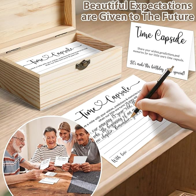 Time Capsule Box 1st Birthday, Baby Time Capsule Box for First Birthday Party Games, 50Pcs Advice and Wishes Cards Gift Keepsake Box for Baby Shower Decorations Games