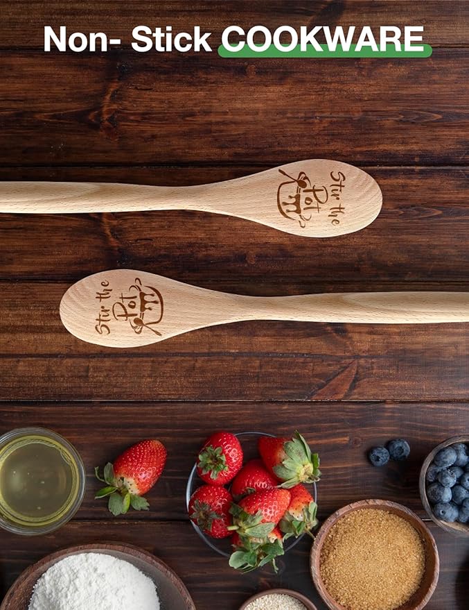 Funny Stir the Pot Wooden Spoons for Cooking, Salad Mixing Stir Serving Spoon, Engraved Wood Spoons Kitchen Decor Accessories Valentine's Day Gifts for Woman Chef Grandma