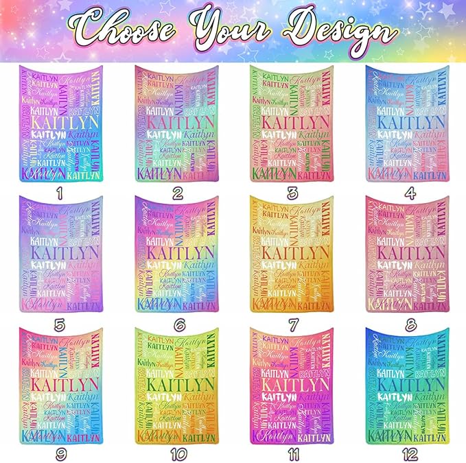 Personalized Blanket for Teen Boys Custom Blanket with Name for Kids Pink Green Gradient Pattern Customized Christmas Birthday Gifts for Kids Teen Adult