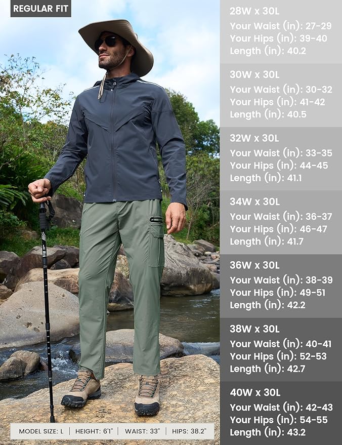MOURCE Hiking Pants Men Lightweight Quick-Dry - Water Resistant Stretch Travel Pants with 7 Pockets for Outdoor Fishing