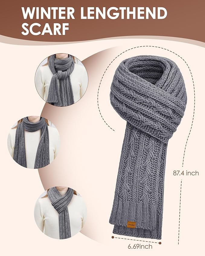 Womens Winter Beanie Hat Scarf Gloves Set, Fleece Lined Knitted Hat with Pompom Long Scarf Touchscreen Mittens for Women Men