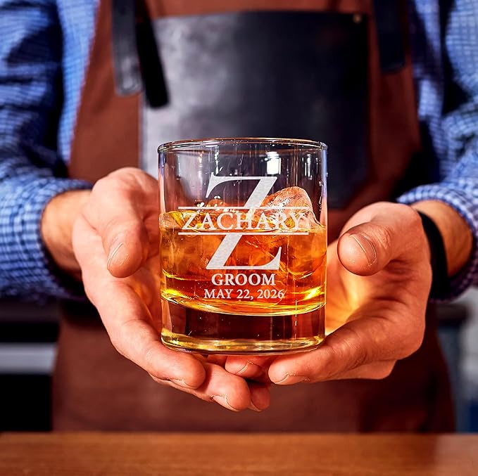 Set Of 10, Personalized Whiskey Glass For Groomsman Gifts, Best Man, Groom, 11oz Old Fashioned Custom Monogrammed Whiskey Glass