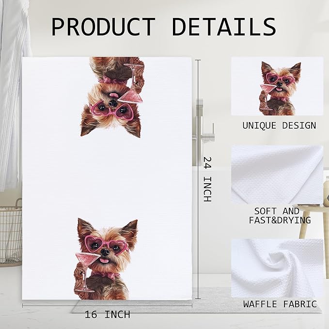 Cabana Bro Yorkshire Terrier Gifts Kitchen Towels, Yorkie Gifts for Women Dog Mom Decorative Hand Towels for Bathroom, Funny Yorkshire Terrier Cocktail Dish Tea Towels for Kitchen, 16x24 Inch