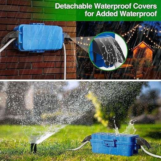 Flemoon IP55 Small Outdoor Electrical Box Waterproof (Inner 5.9 x 3.2 x 1.8inch), Extension Cord Cover with Detachable Awning Covers for Plug, Outlet, Holiday Lights, Blue