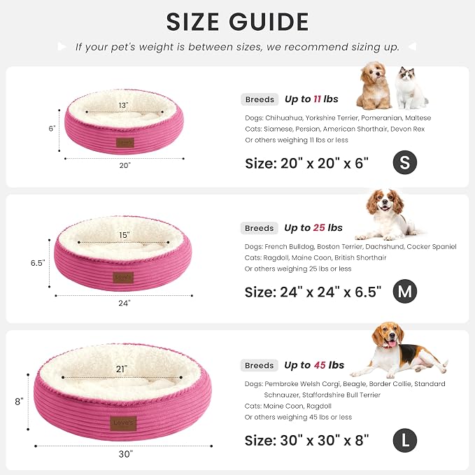 Love's cabin Round Donut Cat and Dog Cushion Bed, 24in Pet Bed for Small or Medium Dogs, Anti-Slip & Water-Resistant Bottom, Soft Durable Fabric Pet Beds, Washable Calming Cat Bed Hot Pink