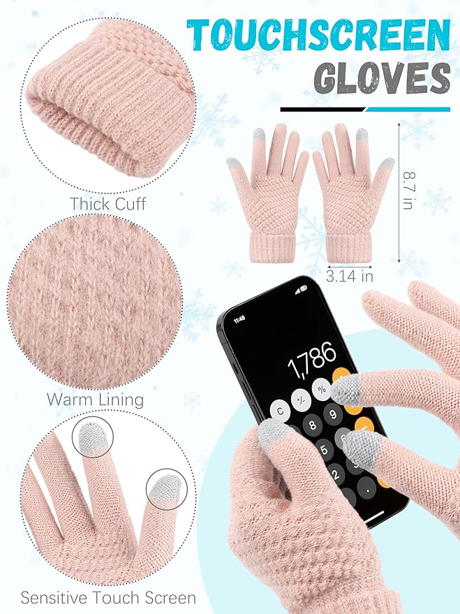 Winter Beanie Hat Scarf Gloves, Warm Fleece Knit Hats Touch Screen Gloves Neck Scarf Set Winter Gifts for Unisex Adult
