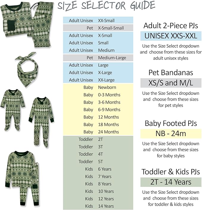 JAMIE Matching Family Jammies Holiday Pajamas 100% Organic Cotton PJs Adults, Kids, Toddlers, Baby, Pets