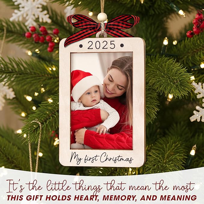 Babys First Christmas Ornament 2025 Girl And Boy - Wooden Portrait Picture Frame Ornaments For Tree - My First Christmas Ornament - New Mom Gift - Baby's First Christmas Gifts 2025