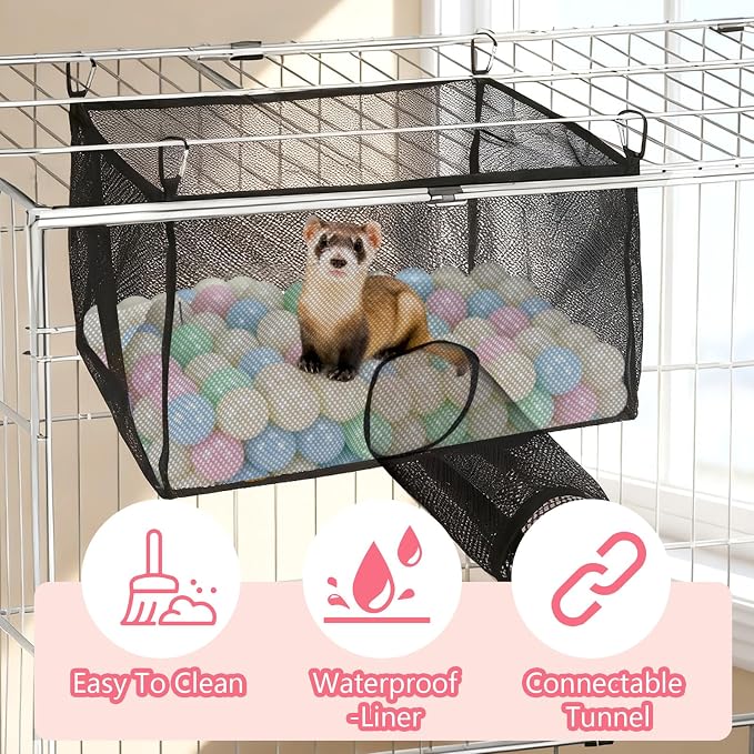 Ferret Ball Pit Hammock, Hammock Cage Toy Compatible with Tunnel, Suitable for Hamsters and Chinchillas (Ball Not Included)