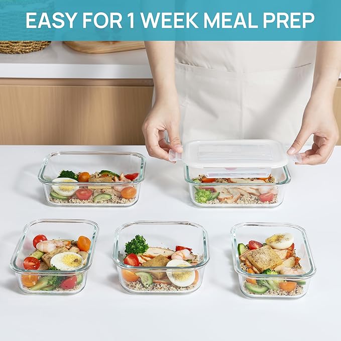 Vtopmart 8 Pack Glass Food Storage Containers with Airtight Lids, Glass Meal Prep Containers, Lunch Office Meal for Microwave, Oven, Freezer and Dishwasher, BPA Free