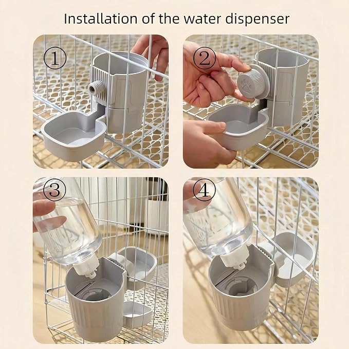 Automatic Rabbit Feeder and Water Dispenser Set,40oz Gravity Food Feeder&17oz Leak-Proof Water Bottle for Guinea Pigs,Hamsters,Chinchillas,Ferrets, Small Animals,Cage Mount Feeding Station Grey